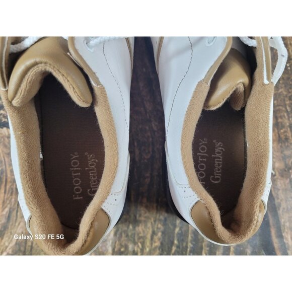 Women's Footjoy Greenjoys Golf Shoes Size 9M White Taupe 48762 Soft Spikes - Picture 6 of 8